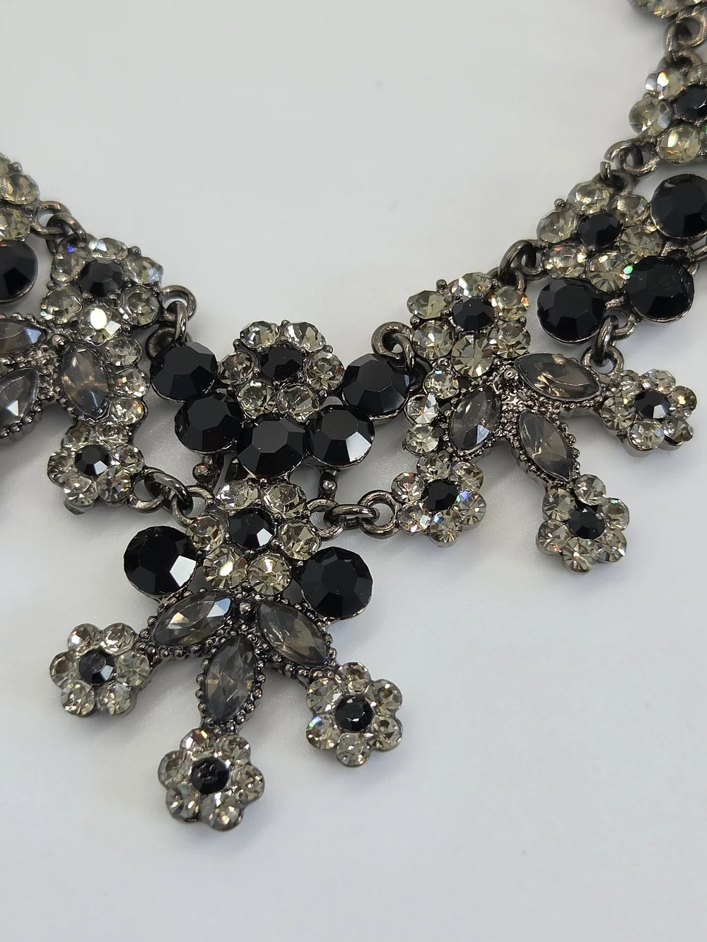 Elegant Black and Crystal Statement Necklace and Earrings Set, Vintage